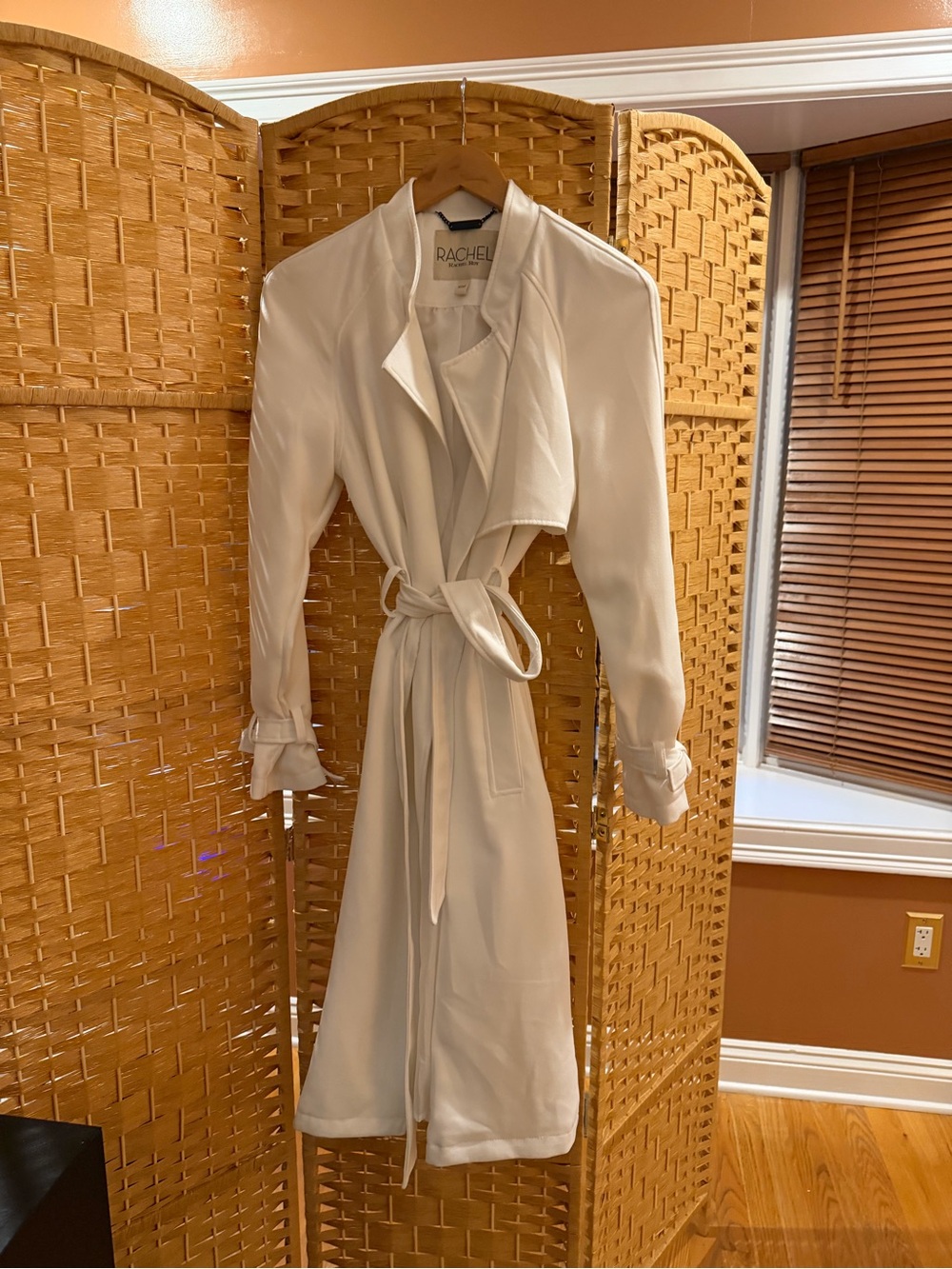 RACHEL Rachel Roy Cream Satin Belted Long Robe
